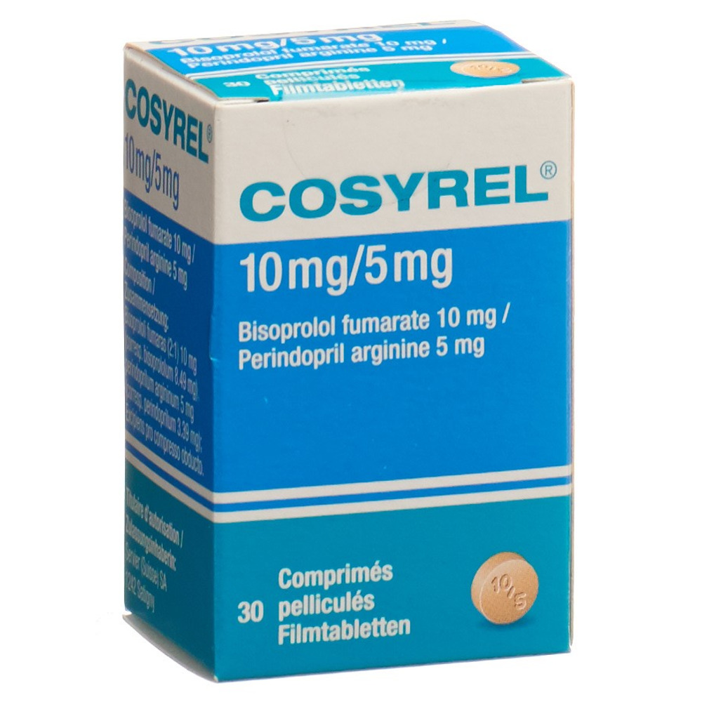 COSYREL cpr pell Bisoprolol fumarate 10mg/Périndopril arginine 5mg bte 30 pce, image principale