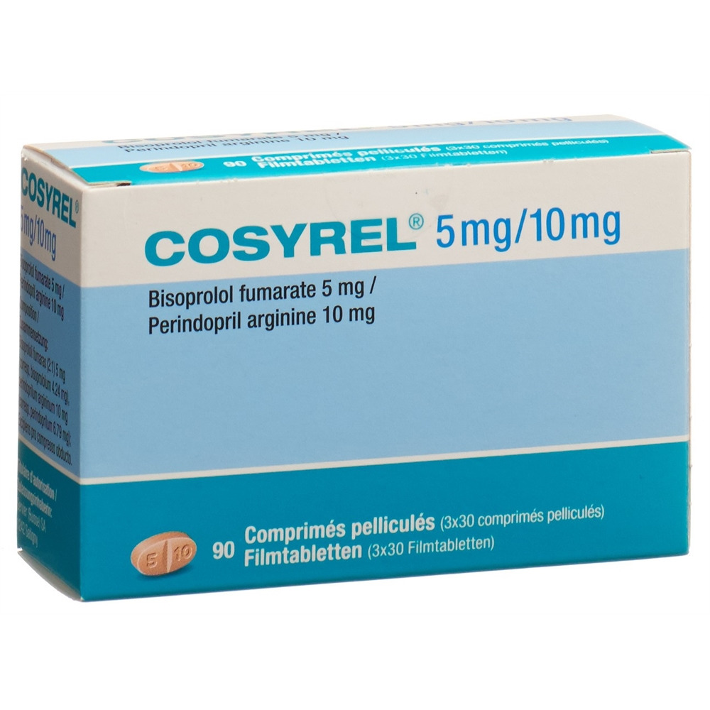 COSYREL cpr pell Bisoprolol fumarate 5mg/Périndopril arginine 10mg bte 30 pce, image principale