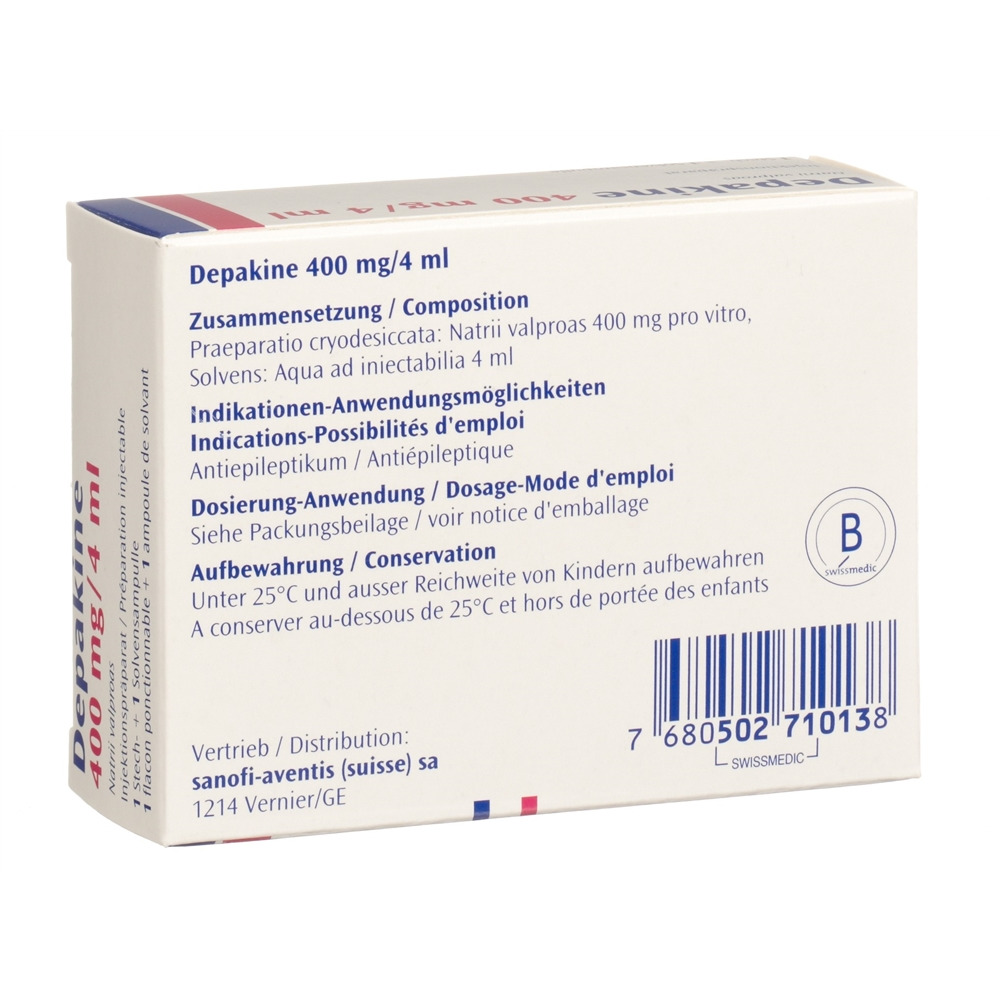 DEPAKINE subst sèche 400 mg avec solvant flac 1 pce, image 2 sur 2