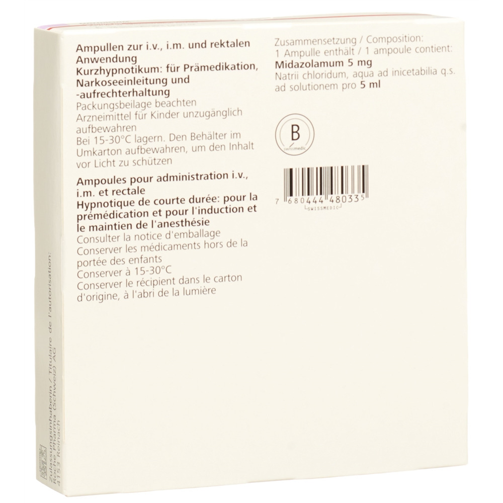 Dormicum Inj Lös 5 mg/5ml i.v., i.m., rektal Amp 5 ml, Bild 2 von 2