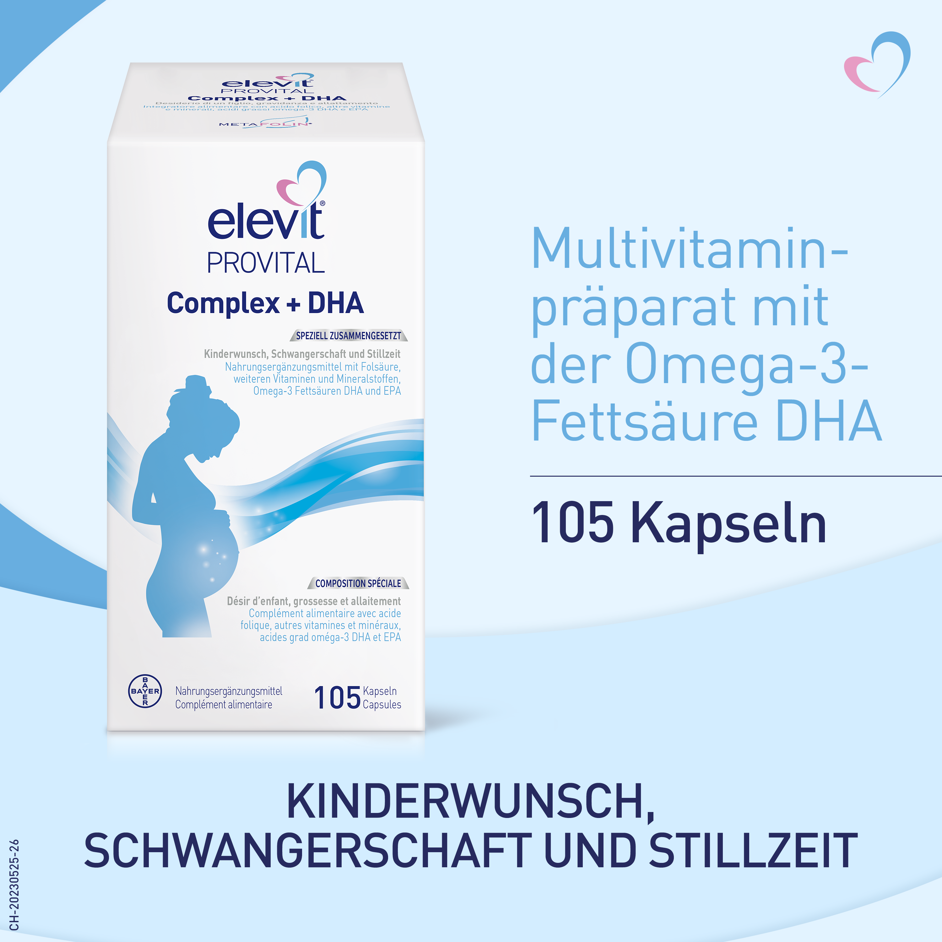 ELEVIT Provital Complex + DHA, Nährstoffversorgung bei Kinderwunsch, Schwangerschaft, Stillzeit, Bild 2 von 6