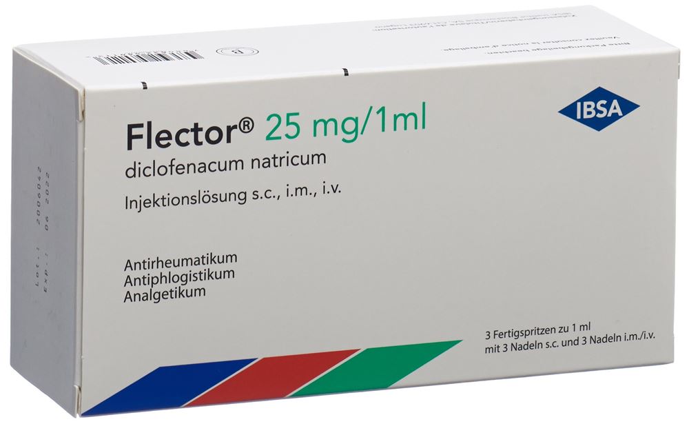 FLECTOR Inj Lös 25 mg/1ml Fertigspritze s.c./i.m./i.v. Fertspr 3 Stk, Hauptbild