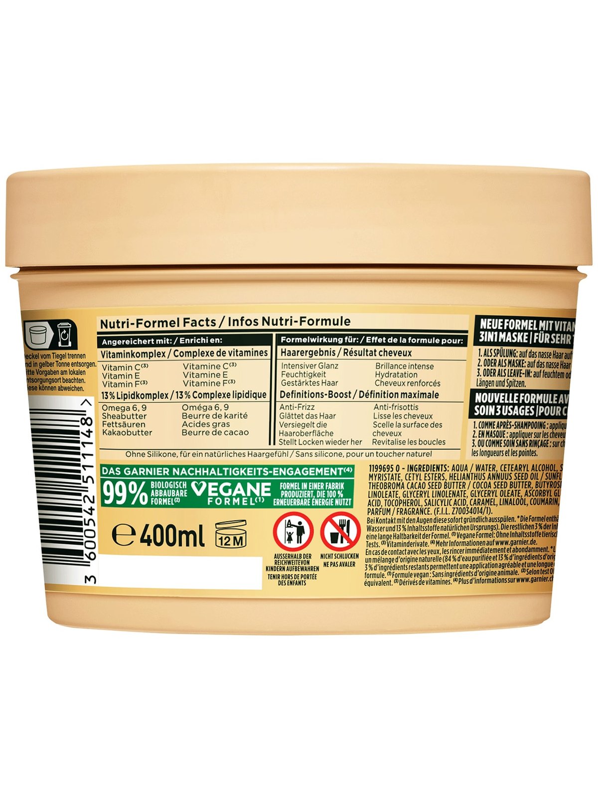 FRUCTIS Hair Food Masque capillaire 3en1 Beurre de cacao, image 2 sur 2