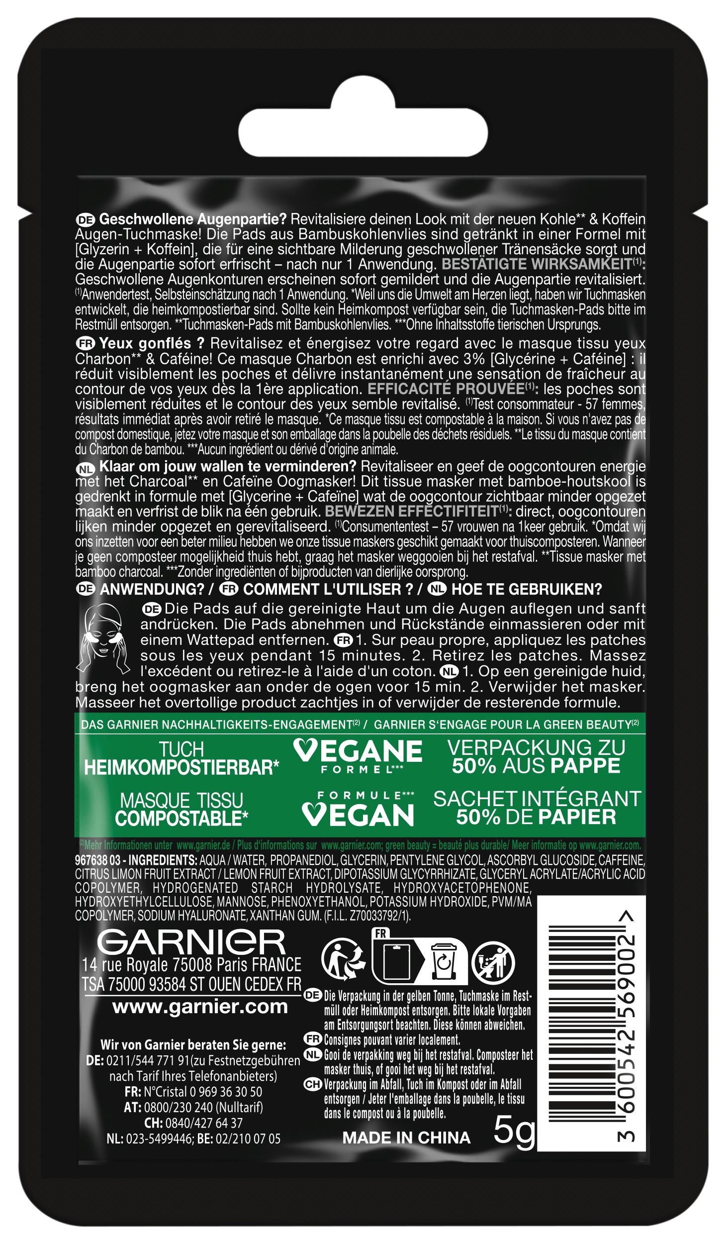 GARNIER SkinActive Koffein Augen-Tuchmaske, image 2 sur 2