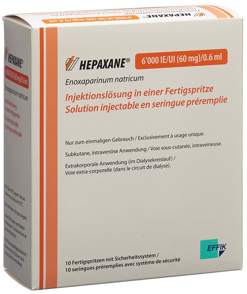 Hepaxane Inj Lös 60 mg/0.6ml Fertspr 10 Stk, Hauptbild Hepaxane Inj Lös 60 mg/0.6ml Fertspr 10 Stk, Hauptbild
