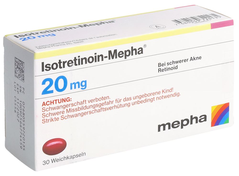 ISOTRETINOINE Mepha 20 mg, Hauptbild