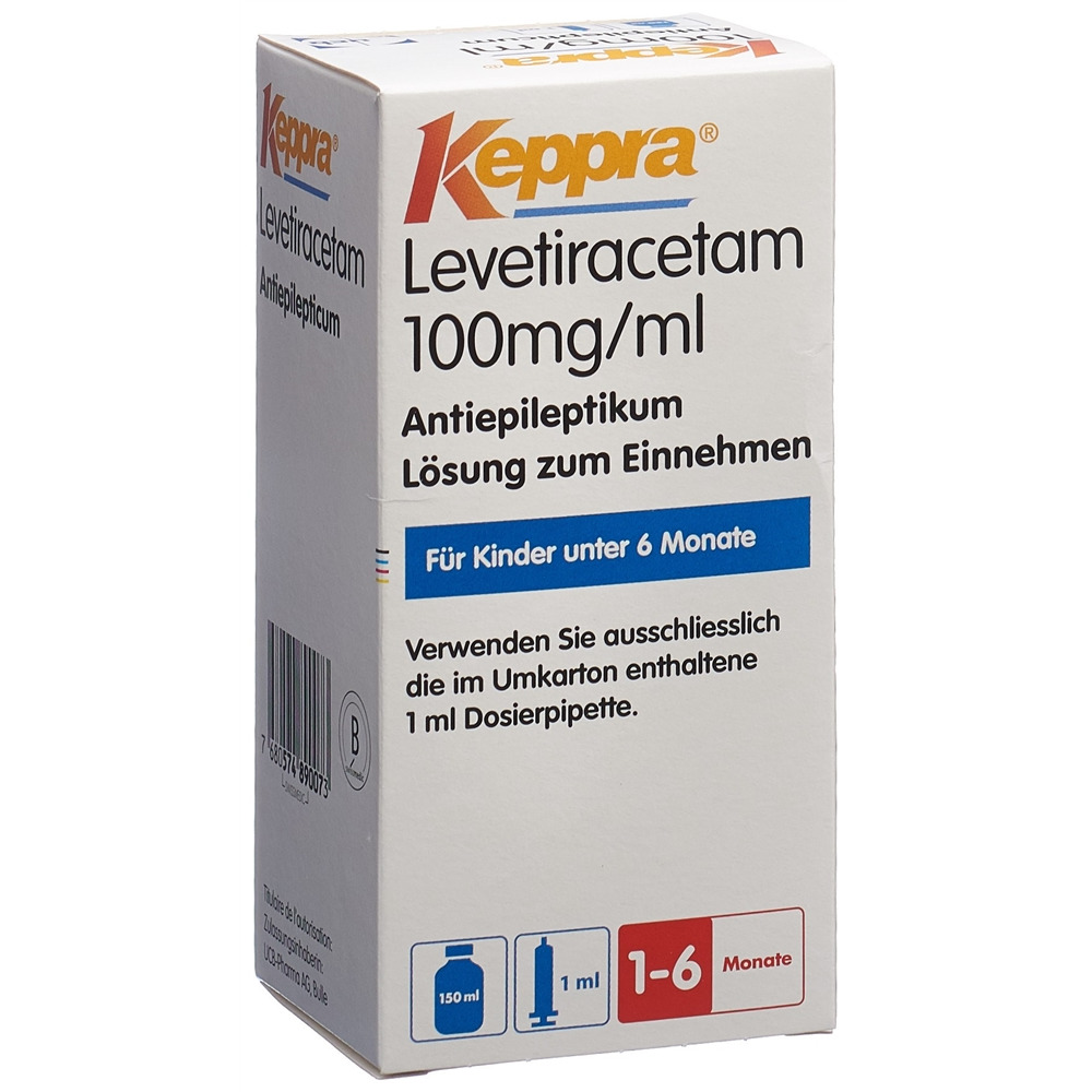 KEPPRA sol 100 mg/ml seringue doseuse 1 ml fl 150 ml, image principale