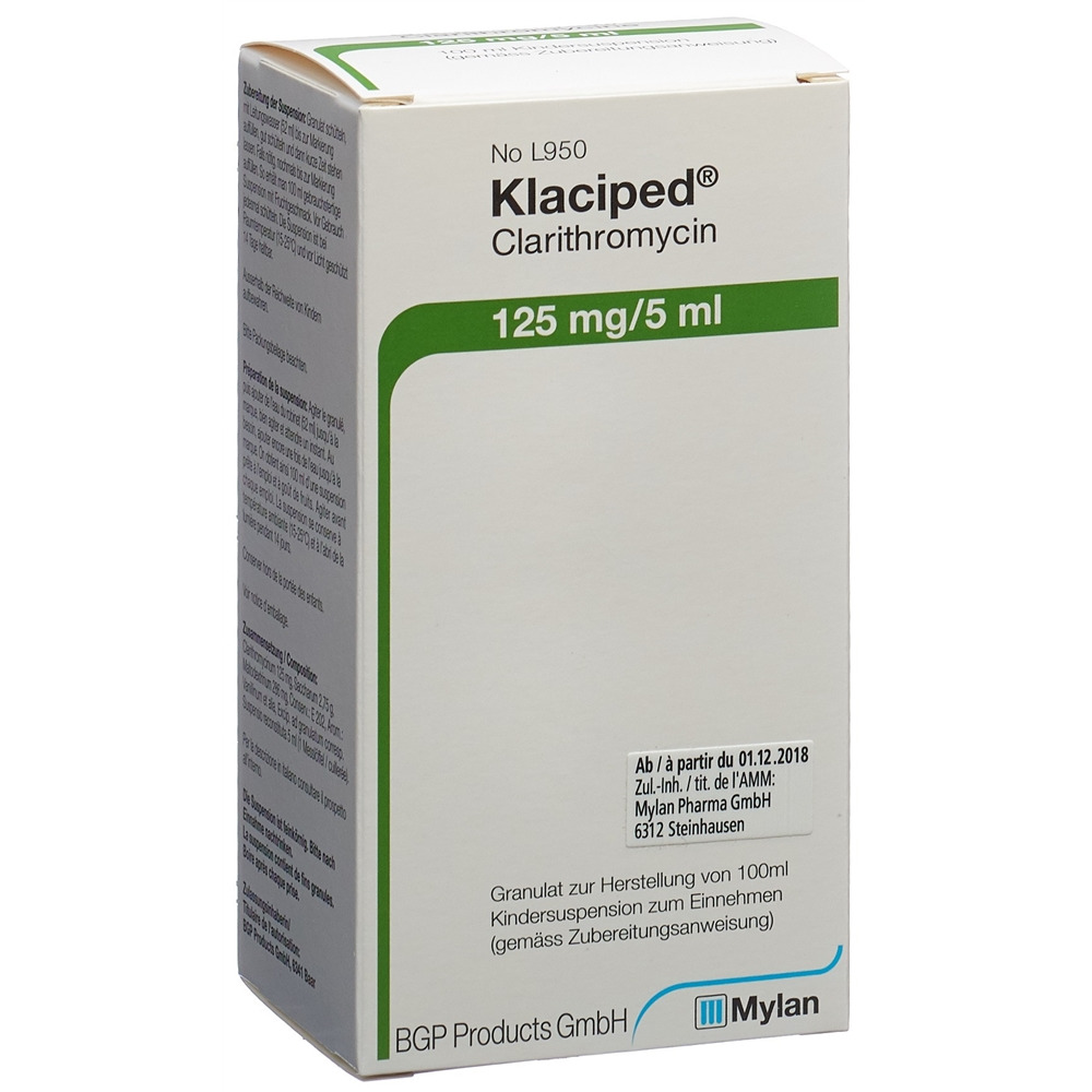 KLACIPED gran 125 mg/5ml pour la préparation d'une suspension pédiatrique orale fl 100 ml, image principale