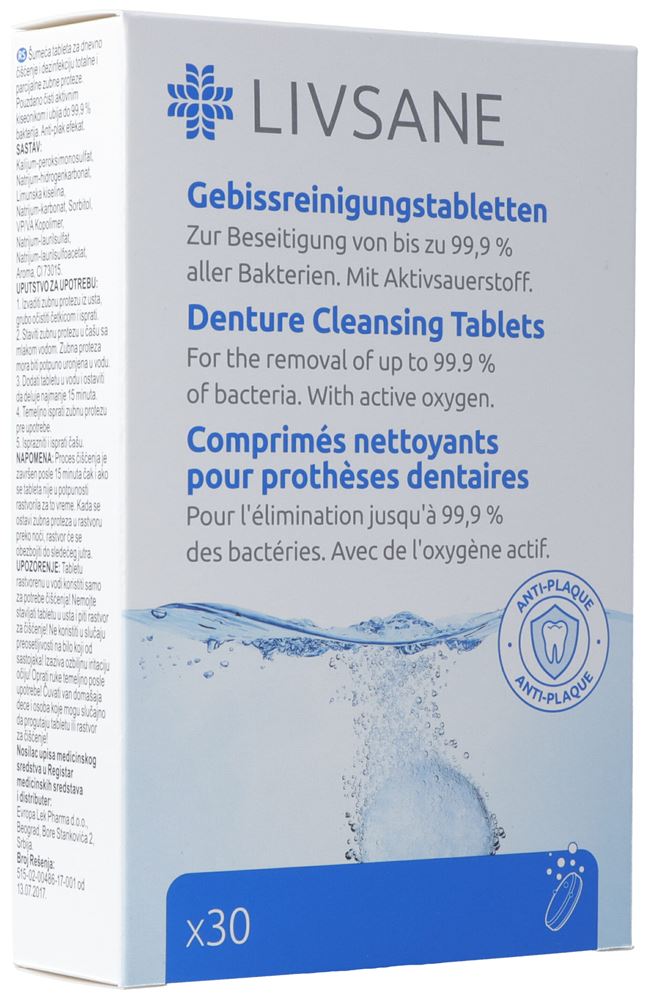 LIVSANE Comprimés nettoyants pour prothèses dentaires, image principale