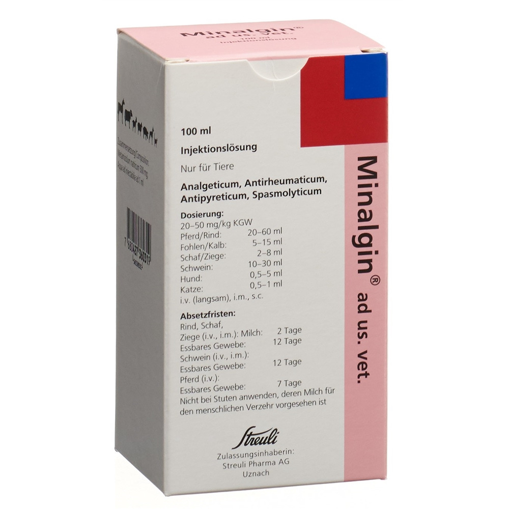 MINALGINE Inj Lös 500 mg/ml ad us. vet. Fl 100 ml, Hauptbild