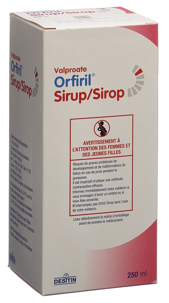 ORFIRIL sirop 300 mg/5ml avec seringue doseuse fl 250 ml, image 2 sur 2