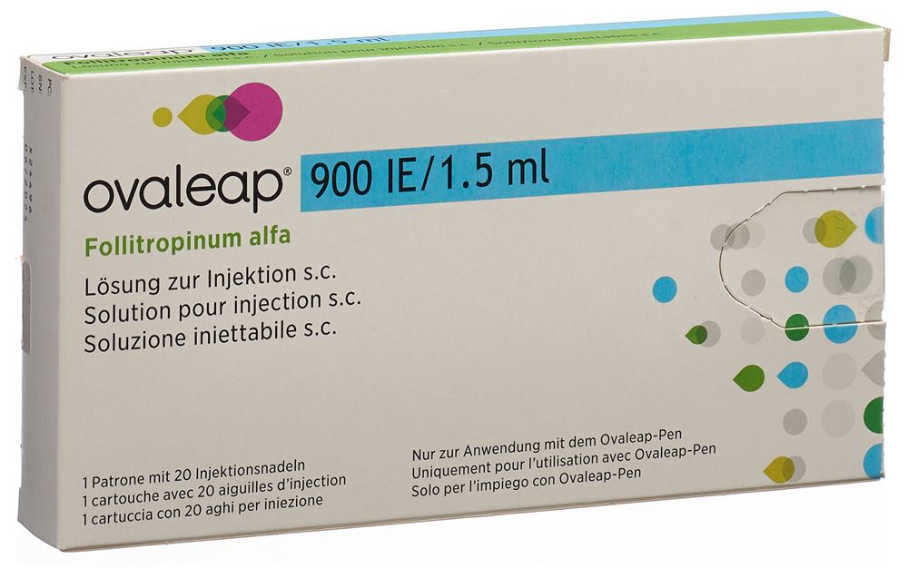 OVALEAP Inj Lös 900 IE/1.5ml Patrone mit 20 Injektionsnadeln Patrone 1 Stk, Hauptbild