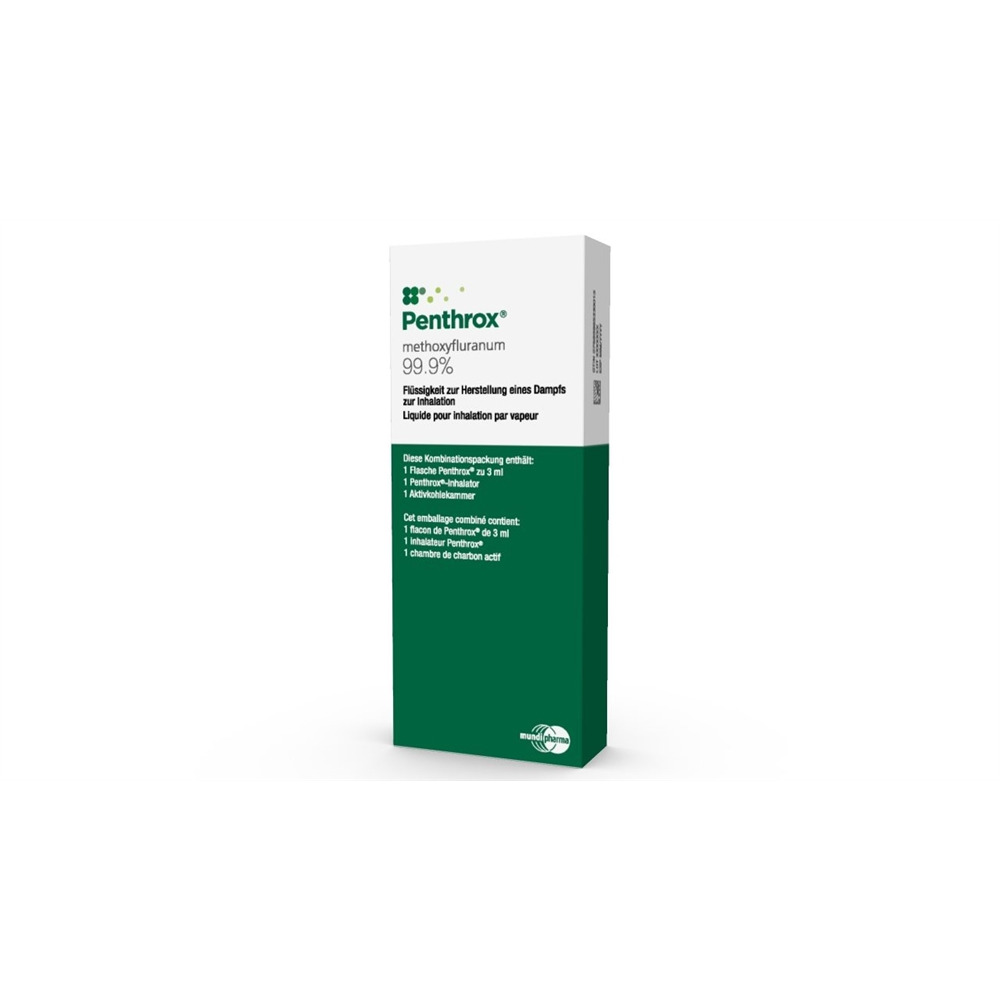 PENTHROX liq 99.9 % Flüssigkeit zur Herstellung eines Dampfs zur Inhalation (Kombinationspackung) Fl 3 ml, Hauptbild