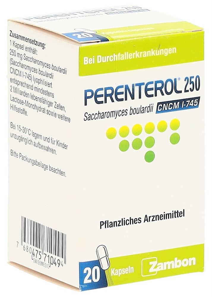 PERENTEROL caps 250 mg fl verre 20 pce