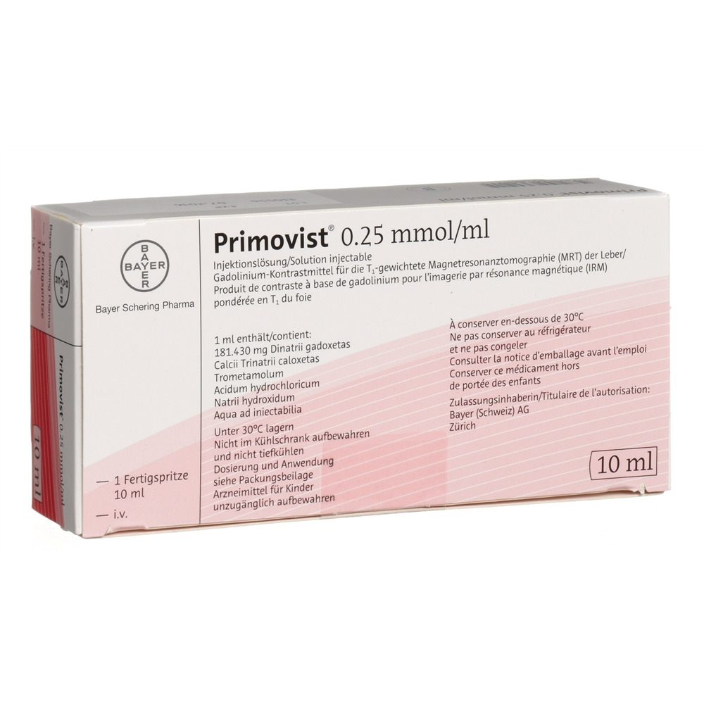 PRIMOVIST Inj Lös 0.25 mmol/ml Fertspr 10 ml, Hauptbild