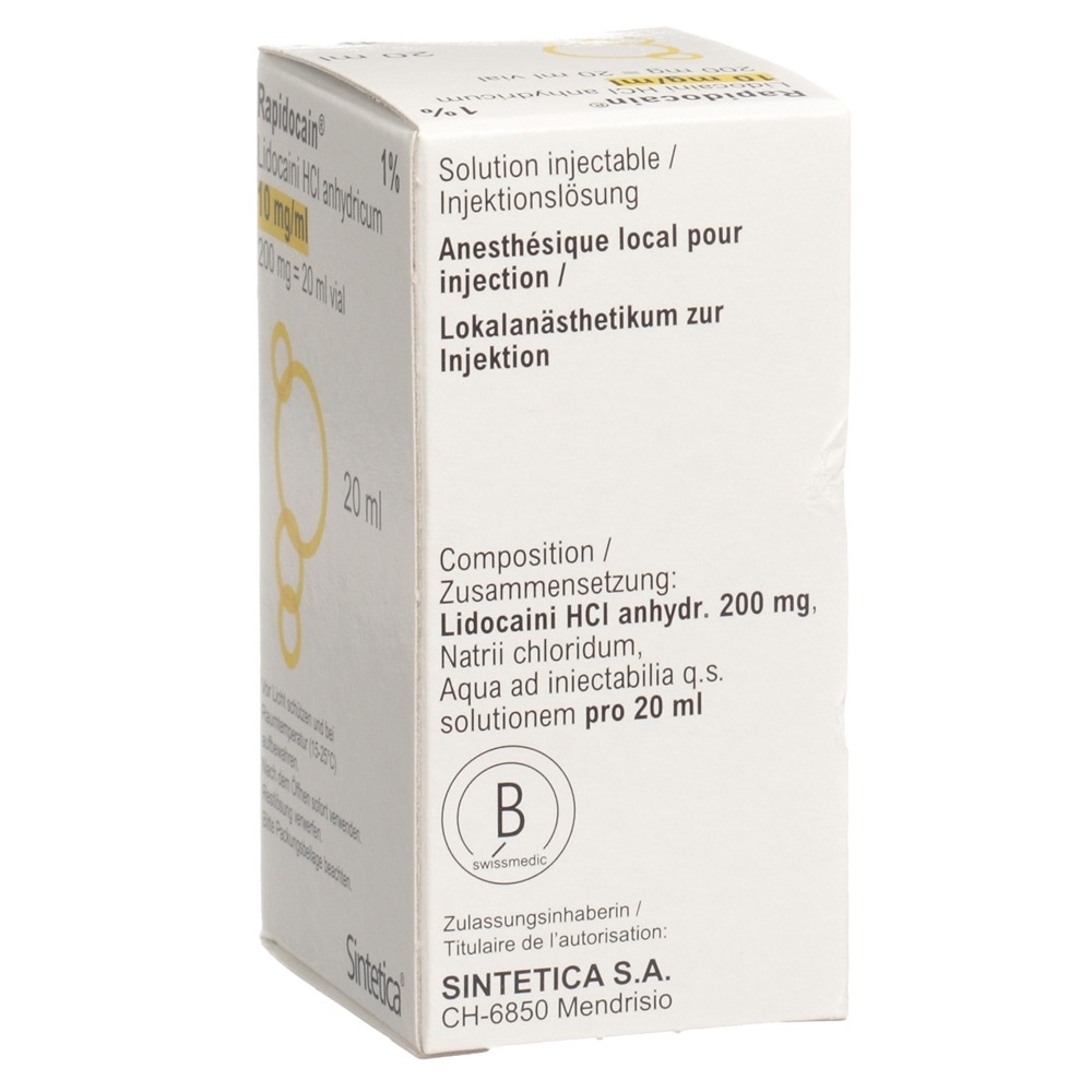 RAPIDOCAIN Inj Lös 200 mg/20ml ohne Konservierungsmittel Vial 20 ml, Bild 2 von 2