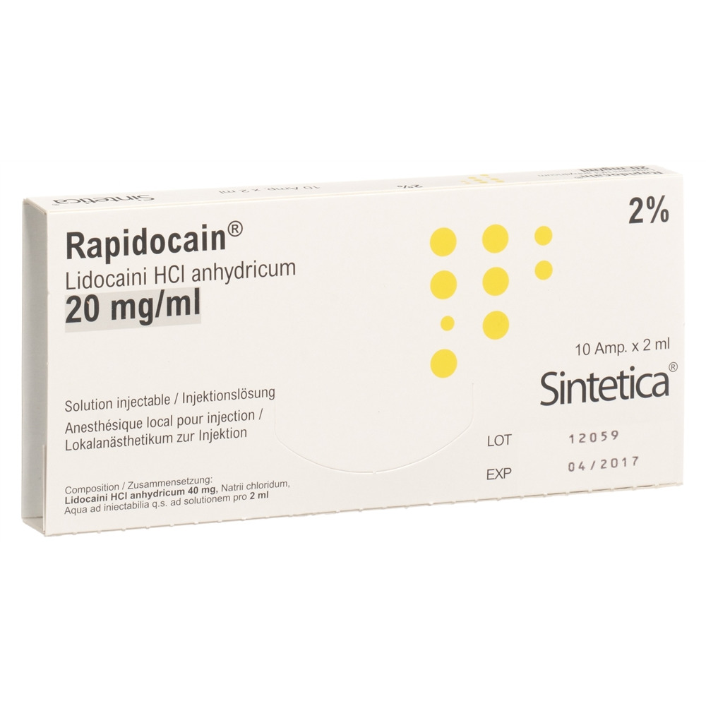 RAPIDOCAIN sol inj 40 mg/2ml sans agent conservateur amp 2 ml, image principale