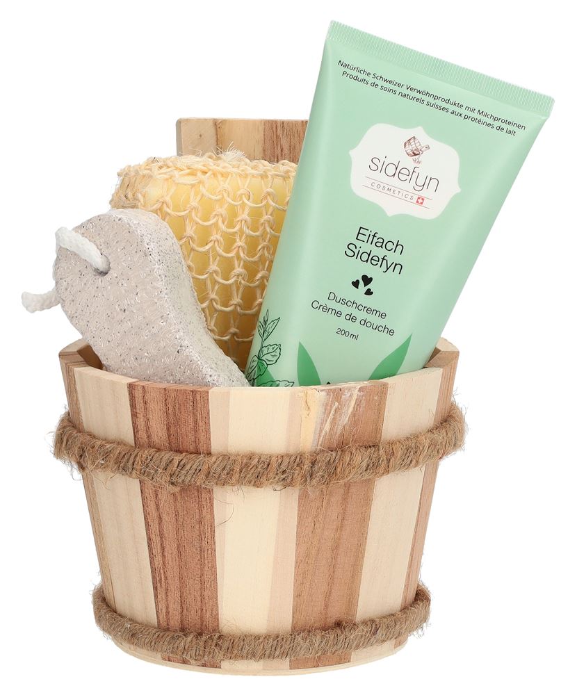 SIDEFYN Geschenkset Holzkübel Duschcreme