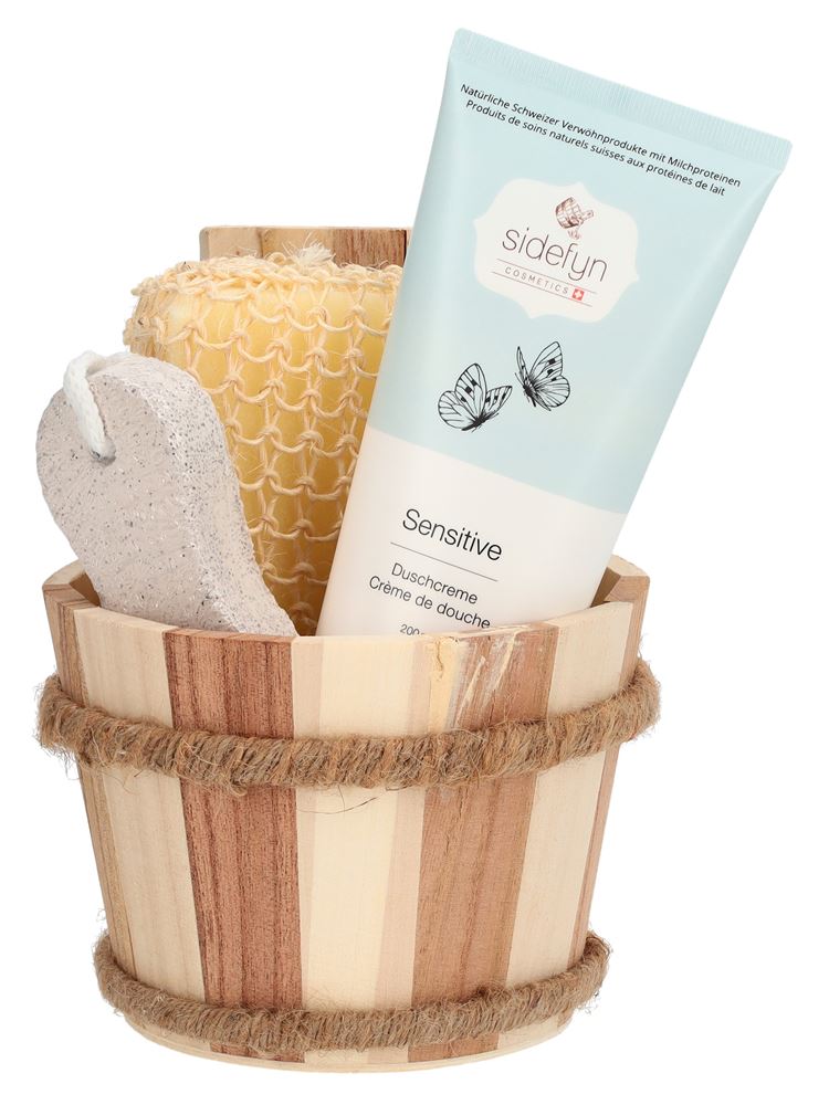 SIDEFYN Geschenkset Holzkübel Duschcreme