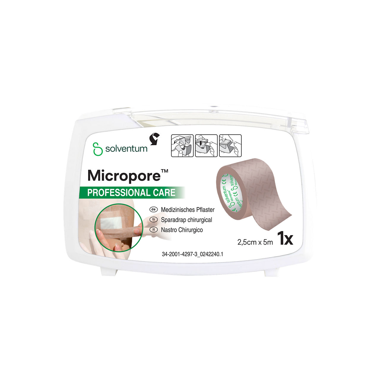 SOLVENTUM Micropore Rollenpflaster mit Dispenser