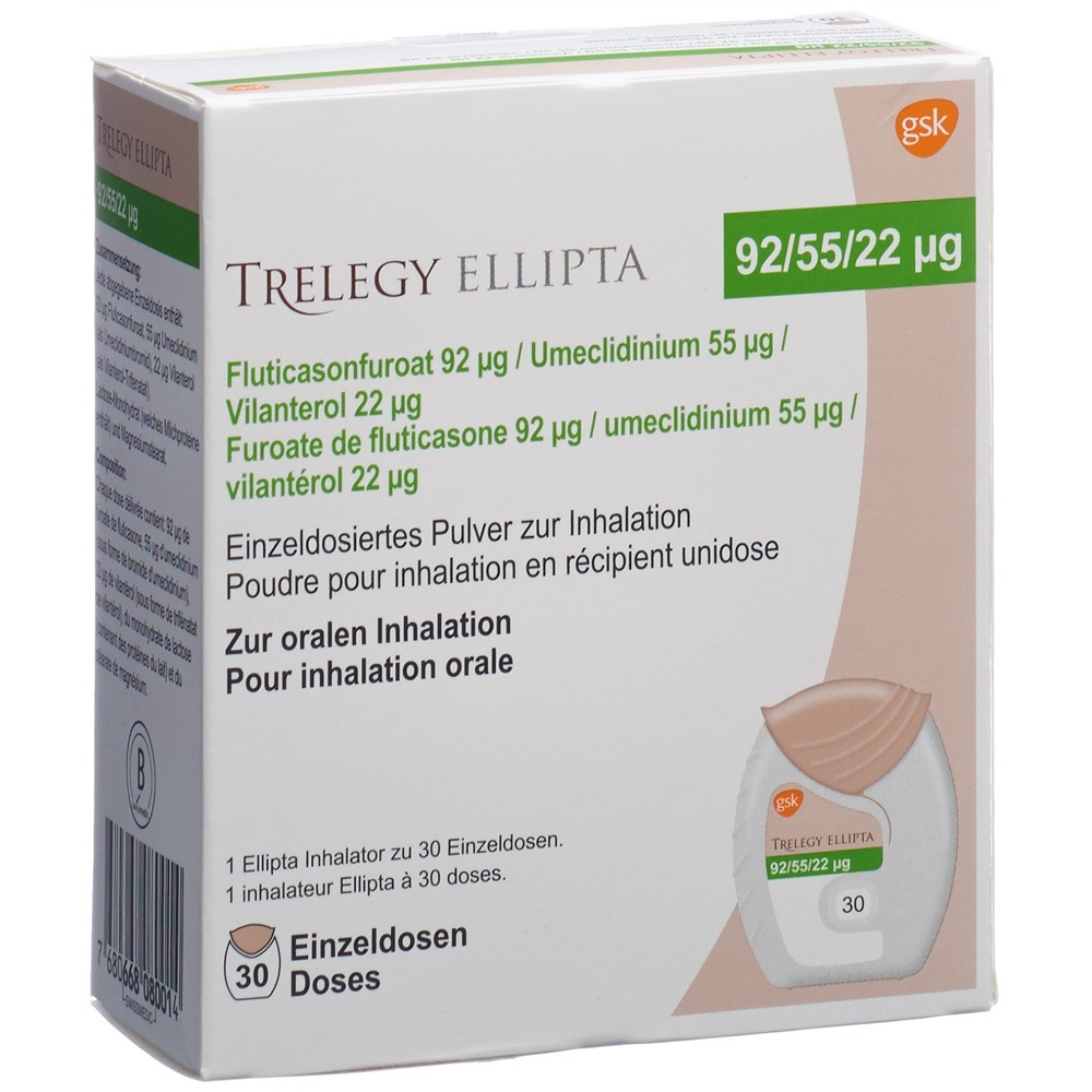 TRELEGY ELLIPTA pdr inh 92/55/22mcg 30 dos, image principale