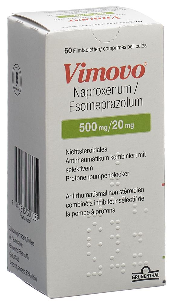 VIMOVO cpr pell 500mg/20mg bte 60 pce, image principale VIMOVO cpr pell 500mg/20mg bte 60 pce, image principale
