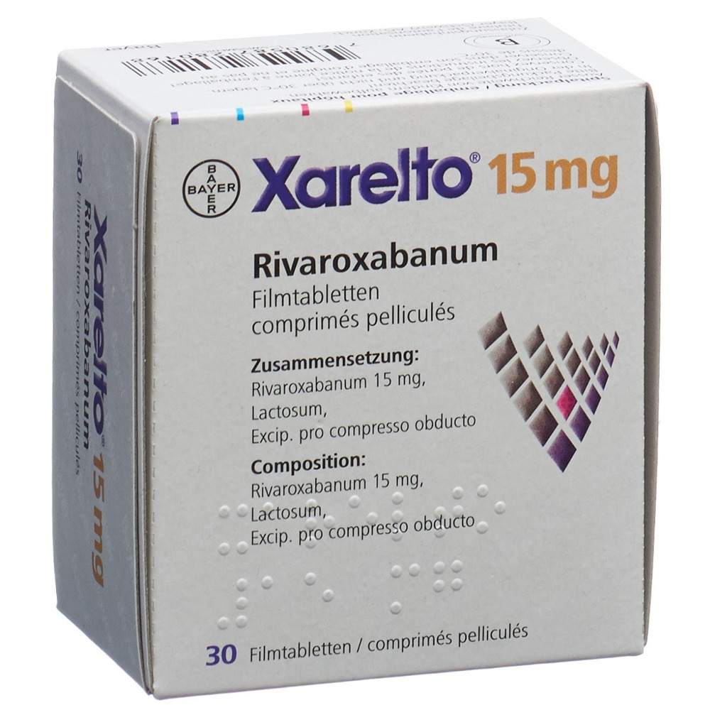 XARELTO cpr pell 15 mg blist ind 1 pce, image principale XARELTO cpr pell 15 mg blist ind 1 pce, image principale