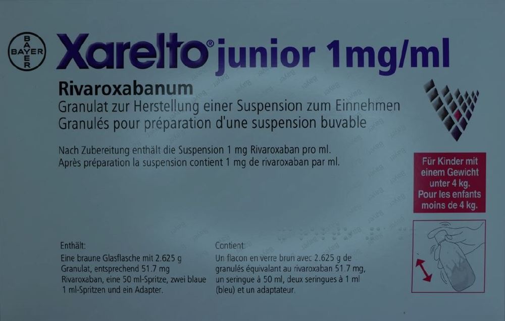 XARELTO junior 51.7 mg Rivaroxaban 1 mg/ml, Hauptbild XARELTO junior 51.7 mg Rivaroxaban 1 mg/ml, Hauptbild